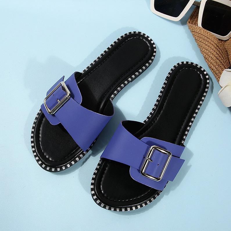 

2025 summer new fish mouth cool slippers European and American large size fashion square buckle flat bottom cool slippers women s spot 43 43 синий