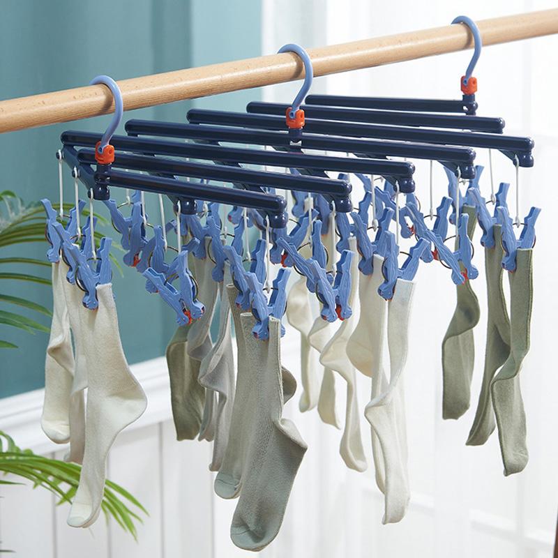 

Пластиковая Складная Многоярусная Сушилка с Множеством Зажимов Вешалка для Носков и Нижнего Белья Ветрозащитная Многофункциональная Прищепка Классическая