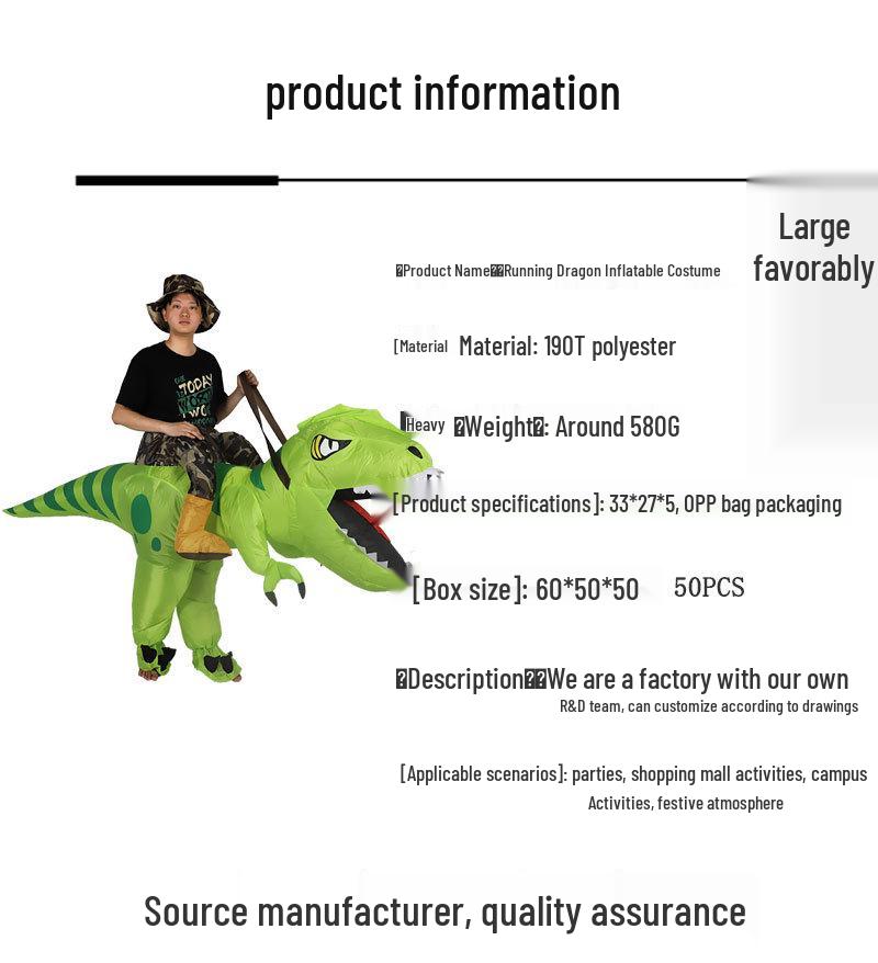 Christmas Dinosaur Inflatable Costume for Parent-Child Stage Performance and Activities