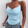 Canottiera da donna con scollo ad anello e spalline sottili con coulisse laterale e arricciature, vestibilità aderente