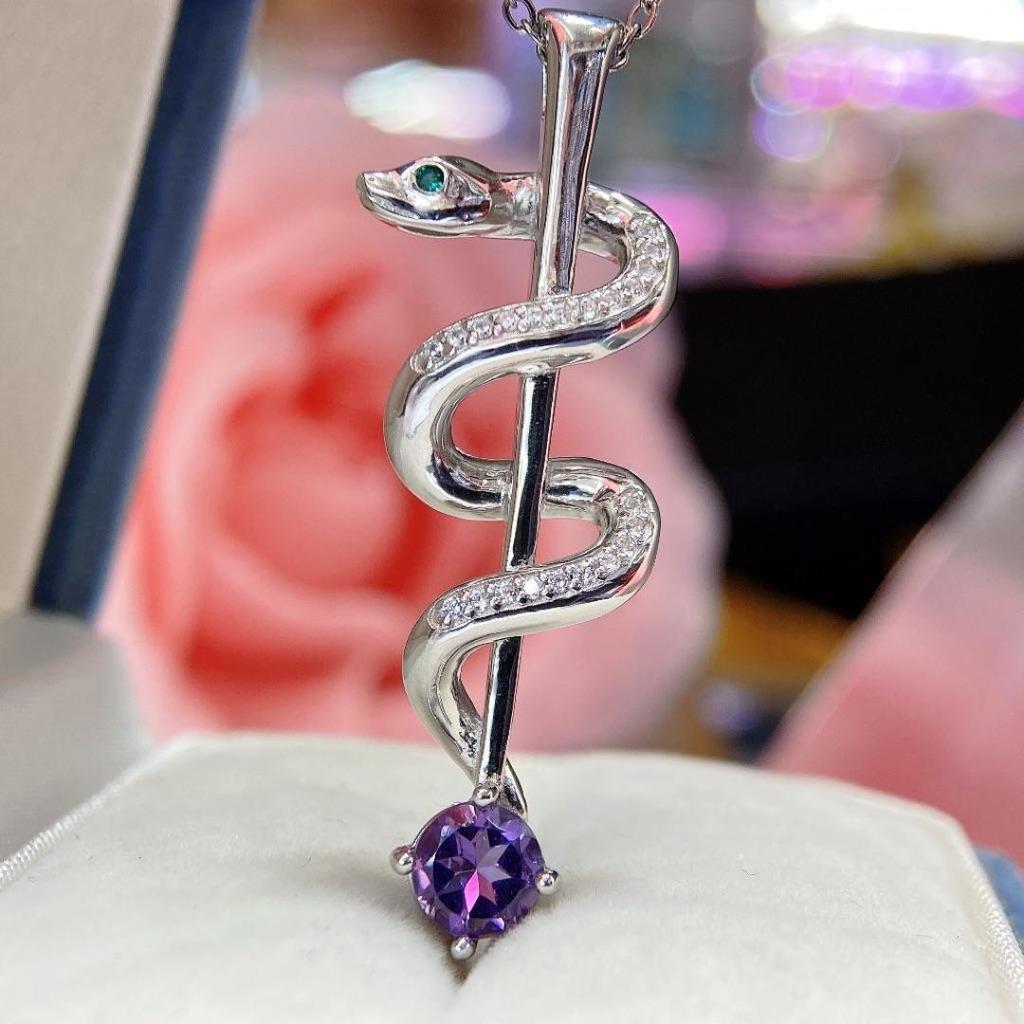 Natural Amethyst S925 Silver Pendant Necklace - Women's Creative Temperament Design