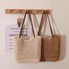 Summer straw bag woven bag 2025 new lazy wind French hollow grid large capacity seaside shoulder beach bag