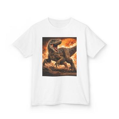 Roaring Raptor Dinosaur Kids Tee - Velociraptor Volcano Graphic