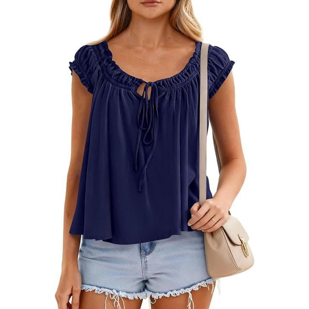 Fashionable Women's Temperament  Ruffle Edge Shirt Pleated Top
