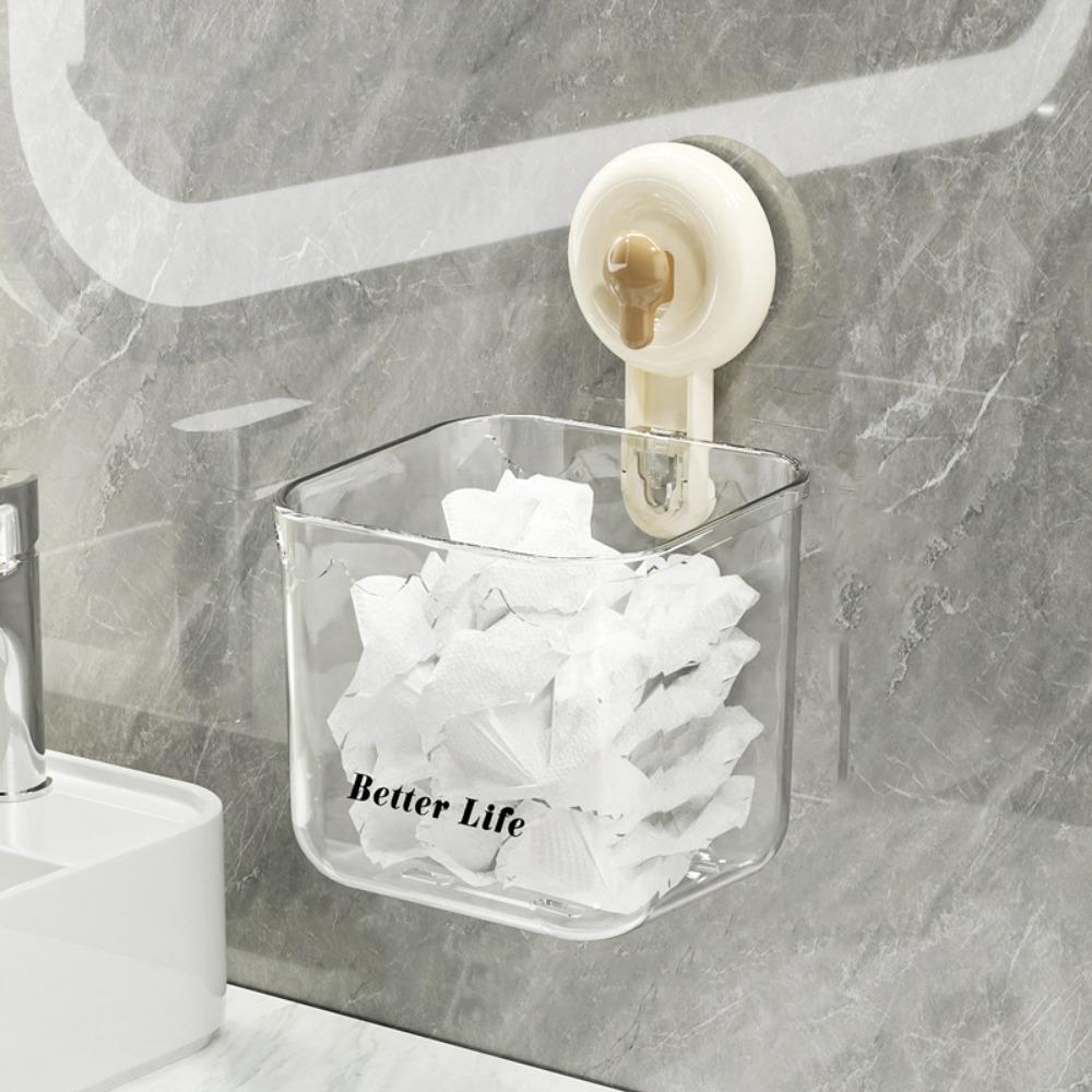 Multifunctional Suction Cup Storage Basket Transparent Removable Bathroom Organizer Shelf Drill-free Wall Mounted Shelf