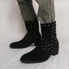 Men's Large Suede Leather Rivet Pointed Toe Ankle Boots - Medium Heel Fashion Knight Boots