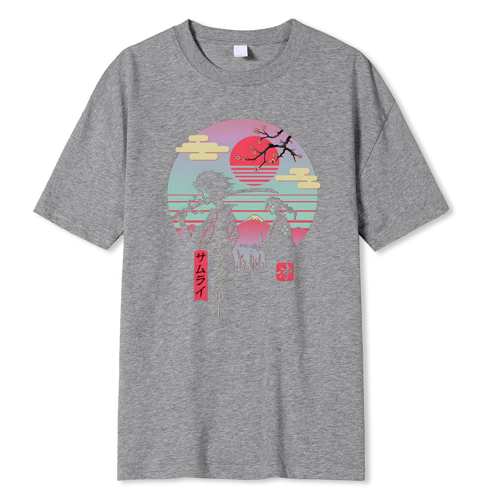 2 Japanische Samurai Gehen Nach Hause Druck Herren Tops Mode Street T-Shirt Sommer Lässig Baumwoll-T-Shirt Übergroße Lockere T-Shirts