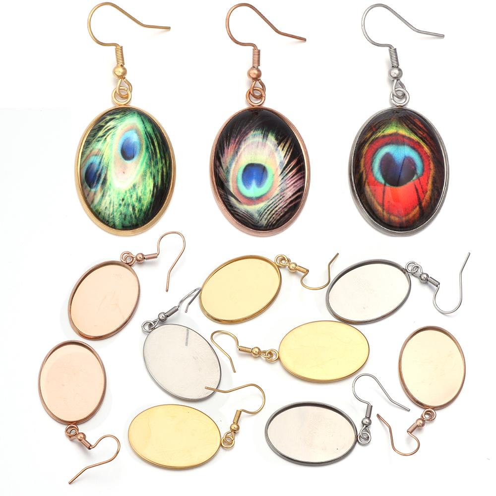 6pcs/Lot Oval Stainless Steel Earring Base Oval Cabochon Base Setting Diy Earring Hooks Findings Tray Blank DIY Jewelry Making