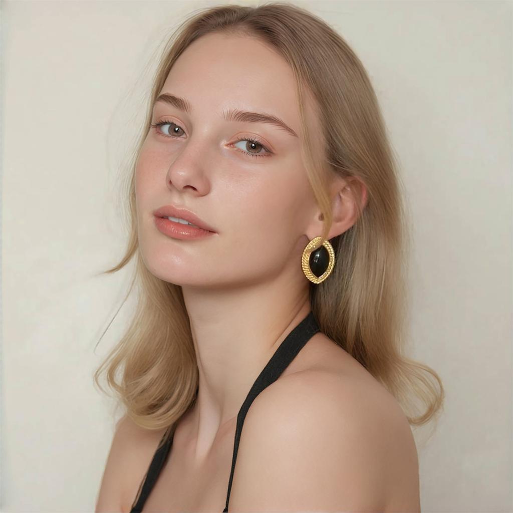 Rhombus Natural Stone Earrings for Women - Hypoallergenic 18K Gold Plated Stainless Steel - Elegant Geometric Earrings for Women