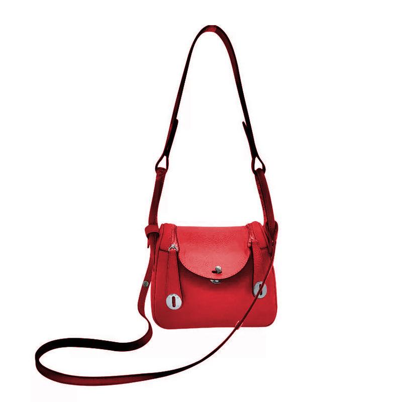New First-layer Cowhide Lindy Bag, Genuine Leather Shoulder Messenger Bag, Fashionable Doctor Bag, Mini Bag, Silver Buckle, Silver.