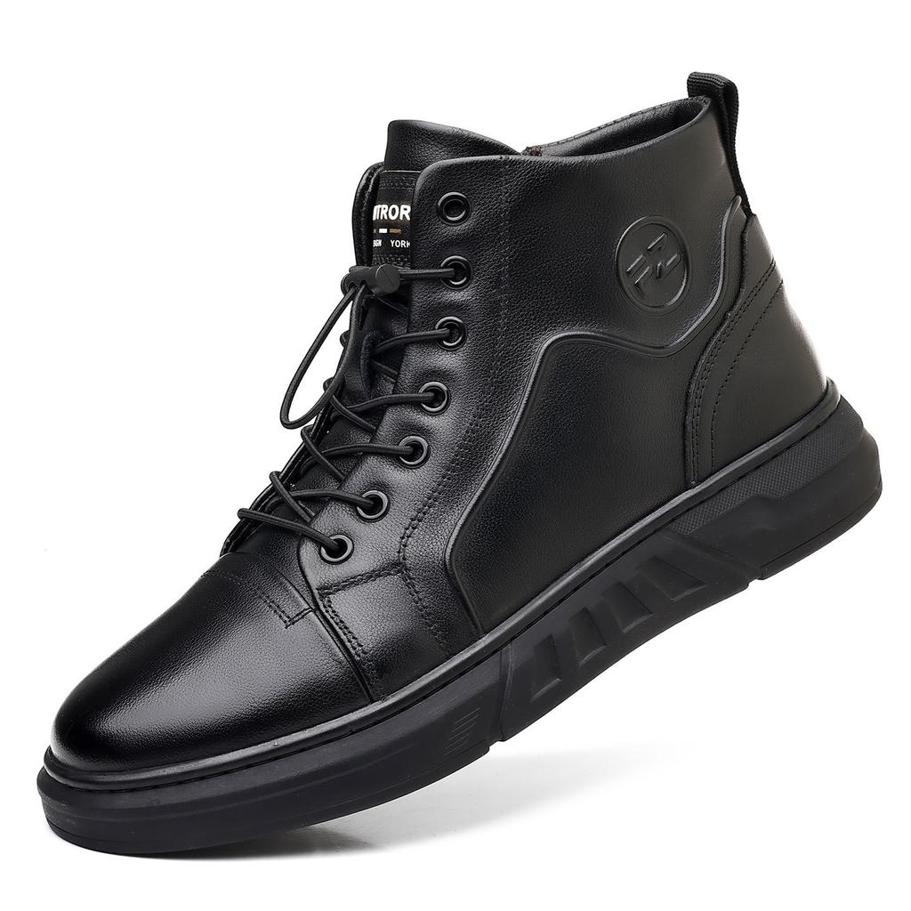 Sale Winter Velvet Leather Boots Medium Top Men'S High Top Men'S Shoes Genuine Leather Martin Boots Shoes Men'S Short Boots Tooling Style