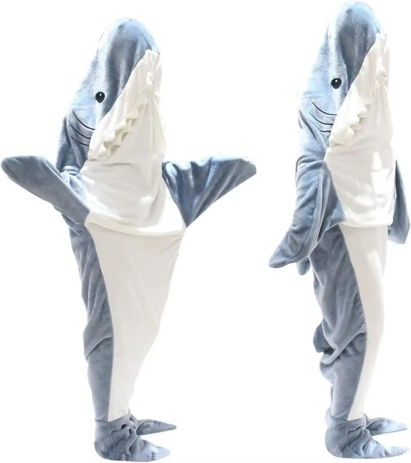 Shark Blanket Plaid Cute Women Pajamas Soft Sleeping Warm Plaid Adult Shawl Blanket Wearable Shark Gown Bathrobe Comfy Homewear