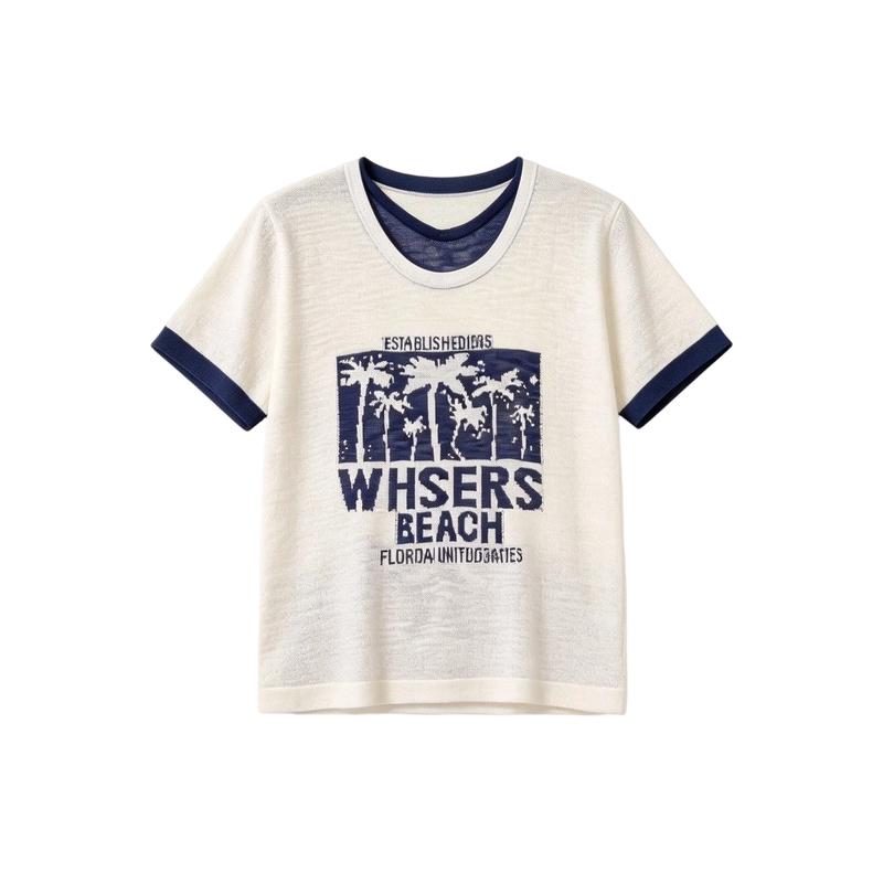 La Chapelle Summer Island Color-Block Fake Two-Piece Women s T-Shirt One Size
