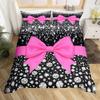 Pink Bow Duvet Cover Set For Kids Adults Girls Dreamy Princess Style Bedding Set Kawaii Bowknot Comforter Cover With Pillowcases