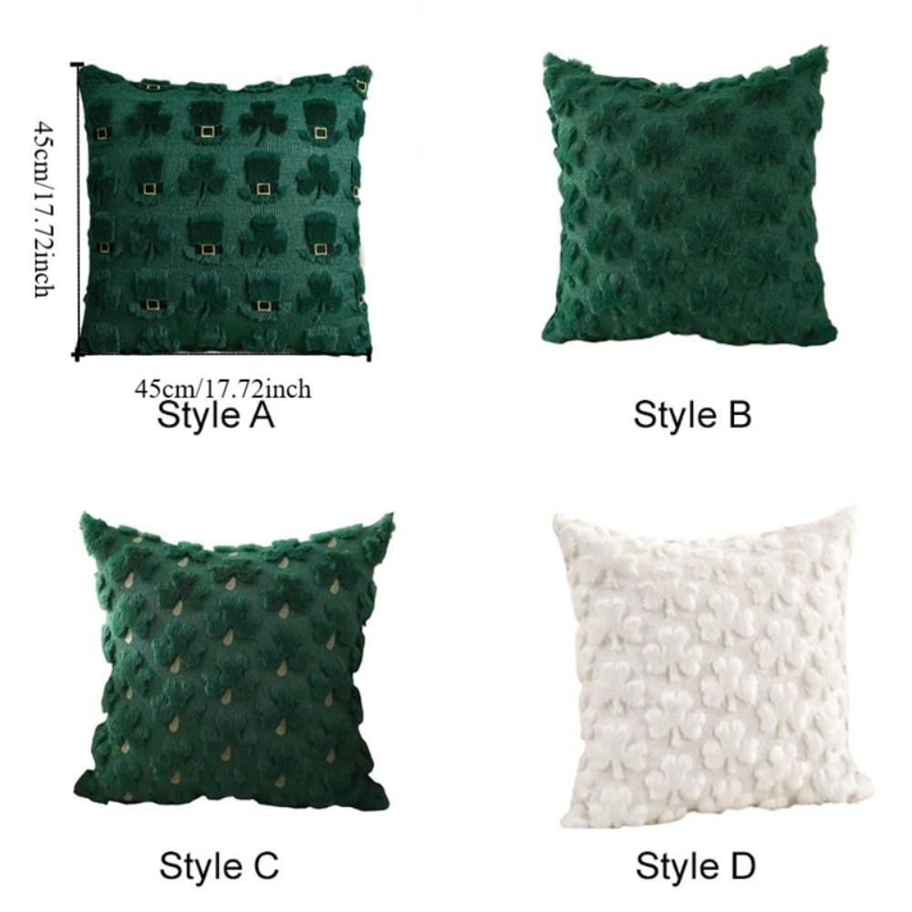 Household Clover Pattern St. Patrick‘s Day Shamrock Pillow Cover Green Plush Sofa Throw Pillow Square Pillowcase Office
