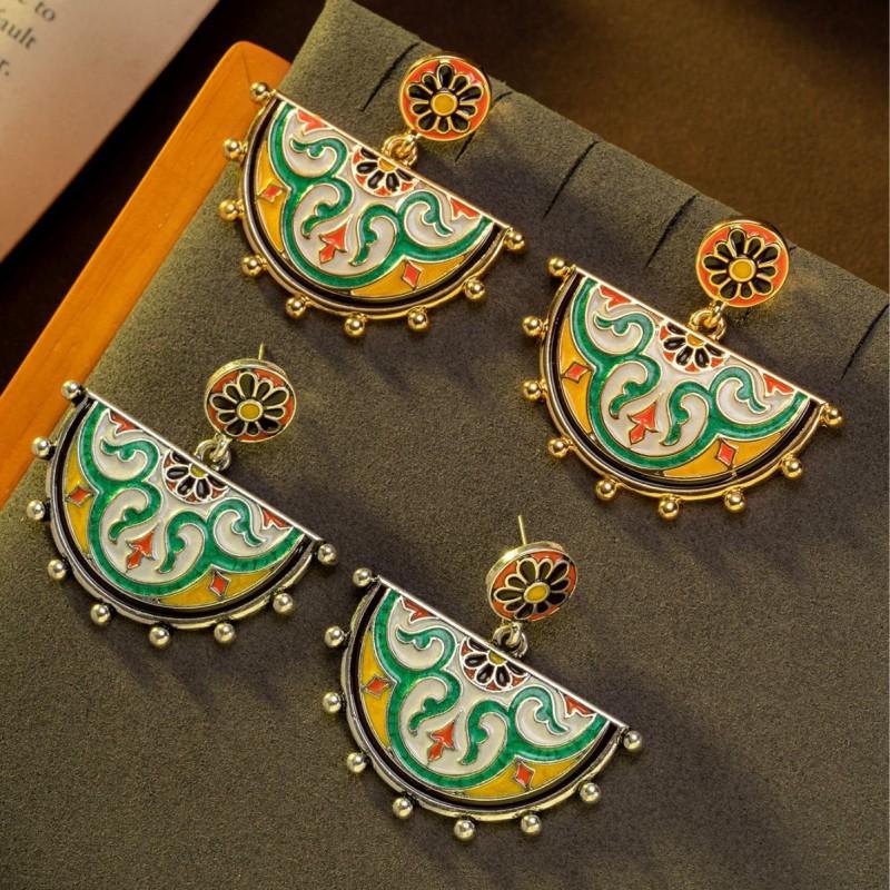 Vintage Enamel Cloud Shoulder Pattern Earrings With Chinese Style Versatile Temperament Oil Dripping Antique