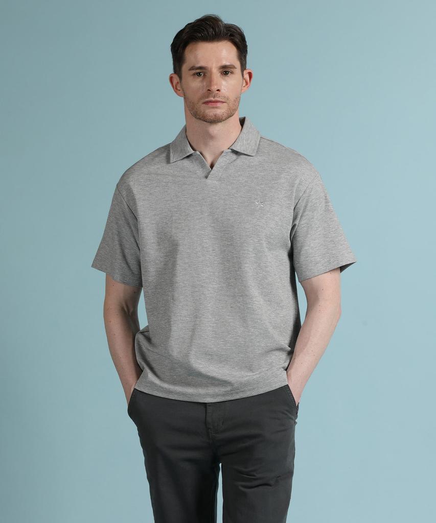 PANICALE Grey Johnny Collar Polo Shirt