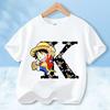 2026 New One Piece Letter A-Z Anime Luffy Gear Cartoon Graphic Cotton T-shirt for Children Summer Sports Tees Casual Kids Tops