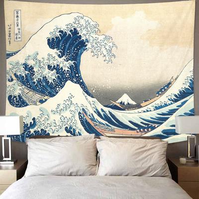 Tapisserie Décorative Maison Japonaise Tapisserie Japon Mont Fuji Tapisserie Art Imprimée Kanagawa La Grande Vague Décoration Murale