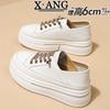 Leather Platform White Shoes Inner Height Increase Women's Shoes 2025 Spring New Two Wear Lazy Single Shoes Casual Sports Board Shoes