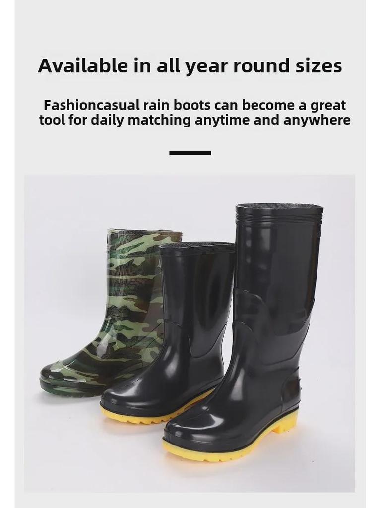 Free Shipping: Men's High-Top Rain Boots, Warm Mesh, Non-Slip, Wear-Resistant, Construction-Grade, Long Tube Rubber Water Shoes.