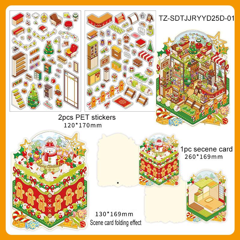 Christmas Special Series Vintage Festival Scene Landscape PET Sticker Creative DIY Journal Material Collage Stationery