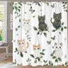 Cartoon Cat Shower Curtain, Plant leaves Bathroom Decorative Shower Curtain, Printed Fabric Home Curtain with Hooks