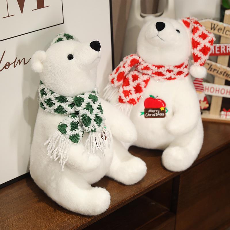 

Plaid Scarf Polar Bear Plush Toy - Christmas Home Decoration & Gift 30cm 330g