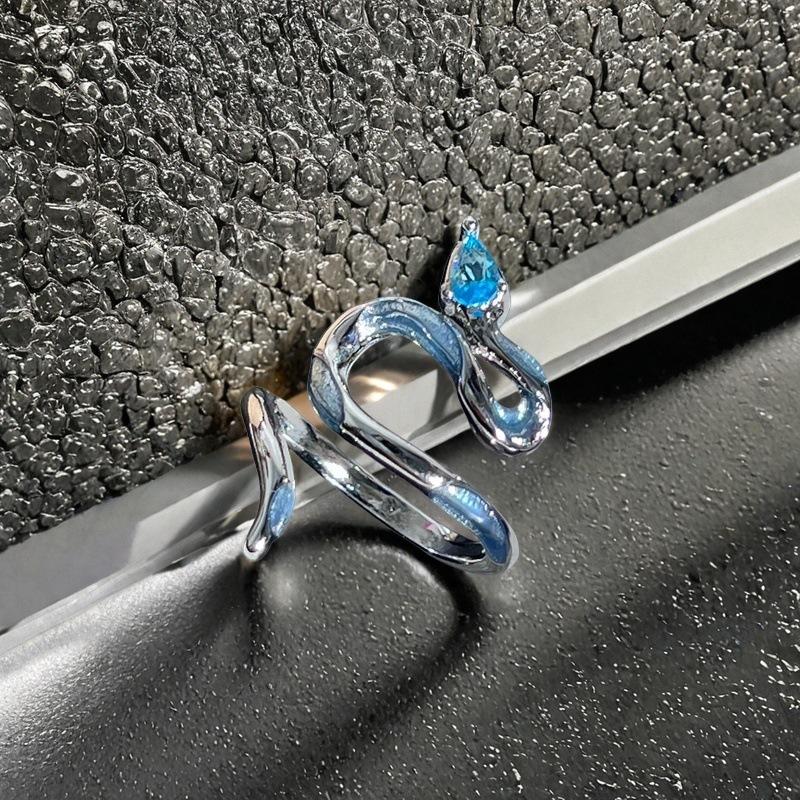 Blue Oil Drop Butterfly Open Ring Irregular Fold Light Luxury High Sense Niche Personality Ring