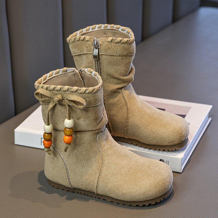 Korean version of girls' retro leather boots 2025 autumn and winter new baby fashion versatile casual soft-soled girls medium boots