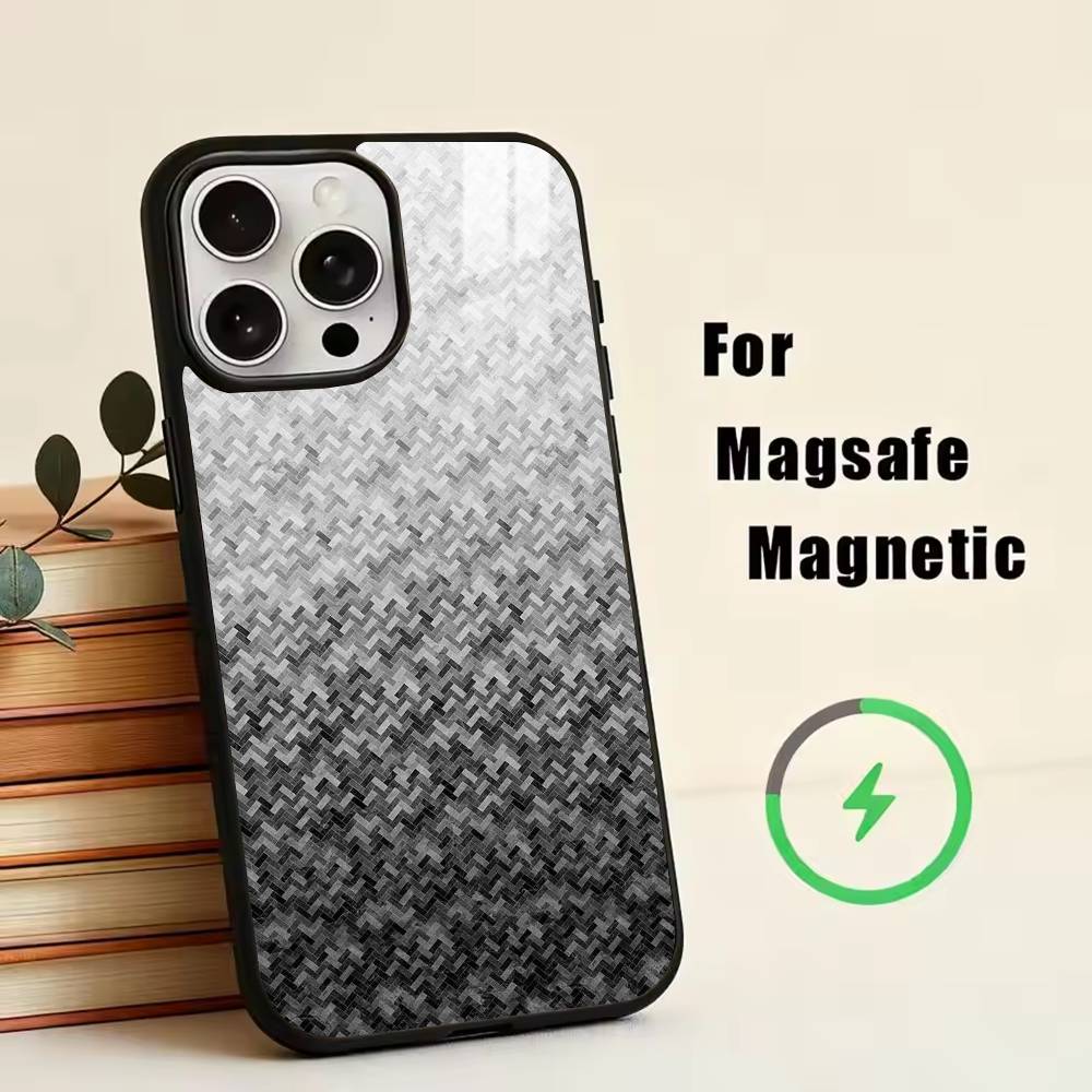 Carbon Fiber Weave Phone Case For iPhone17,16,15,14,13,12,11 Plus,Pro Magnetic For Magsafe Wireless Charging