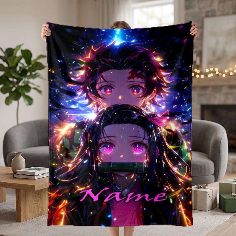 Demon Slayer Custom Flannel Blankets Soft Warm Cozy Throws for Home Decor Holiday Gifts