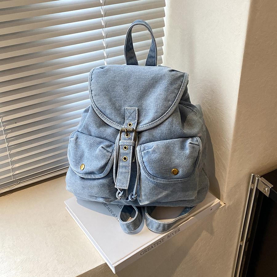 Casual Denim Flip Backpack Women Mochilas Daypack Ladies Vintage Travel Bag Girls School Bags Anti-Theft Rucksack for Woman Sac