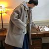 Yousheng Men Woolen Coat Hooded Drawstring Long Sleeve Single Breasted Jacket Coat with Large Pockets Long Windbreaker