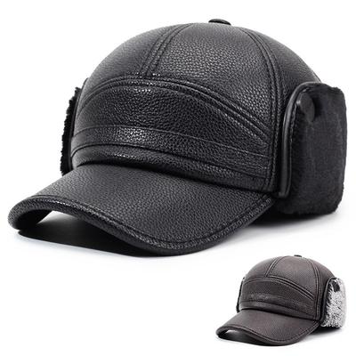 Middle-Aged and Elderly Cotton Hat Winter Leather Hat Duck Tongue Leather Hat Velvet Thick Father Cycling Windproof Ear Protection Bomber Hat