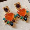 Heart Dangle Drop Earrings for Women 18k Gold Plated with Multicolor Crystal Rhinestones and Amethyst Cubic Zirconia