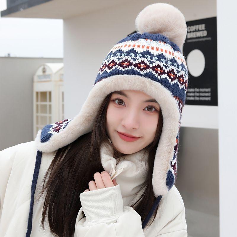 Women Winter Warm Knitted Hat Girl Kawaii Artificial Imitation Fur Plush Hat Outdoor Cycling Snow Skiing Hats