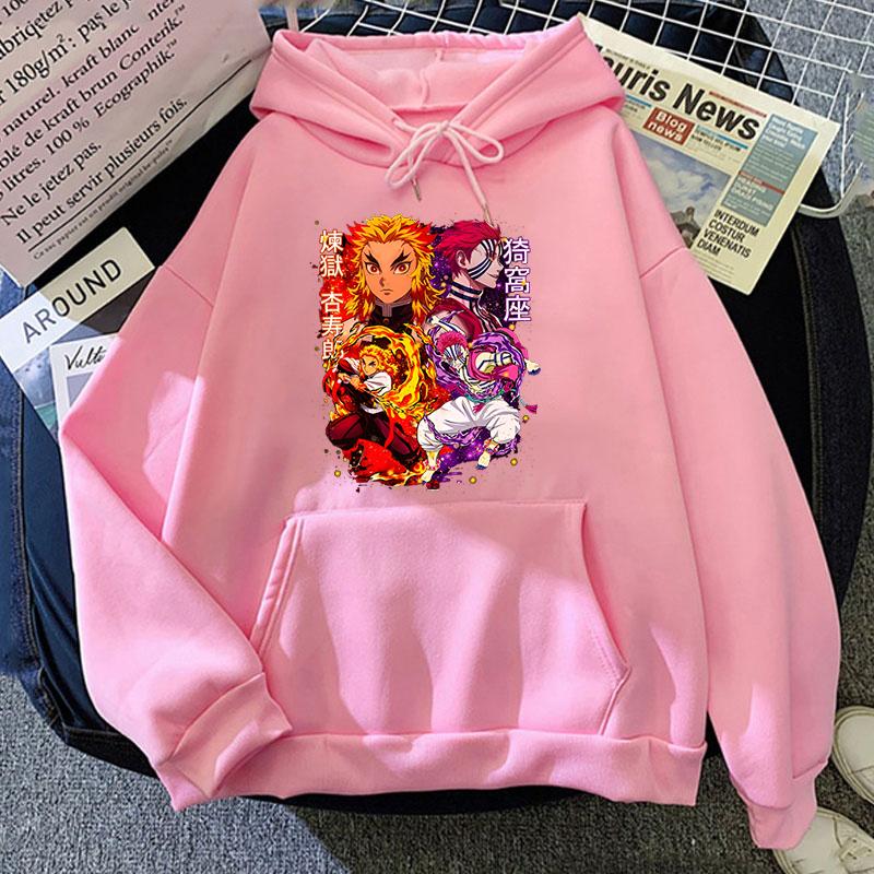 New Anime Rengoku Kyoujurou Akaza Print Hoodies Women Causal Tops Unisex Harajuku Long Sleeve Sweatshirts