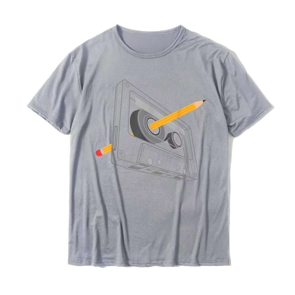 Vintage Rewind Funny 80s 90s Cassette Pencil Gift Men Women TShirt Fashionable Tshirts Popular Cotton Mens Tops Shirts Printing