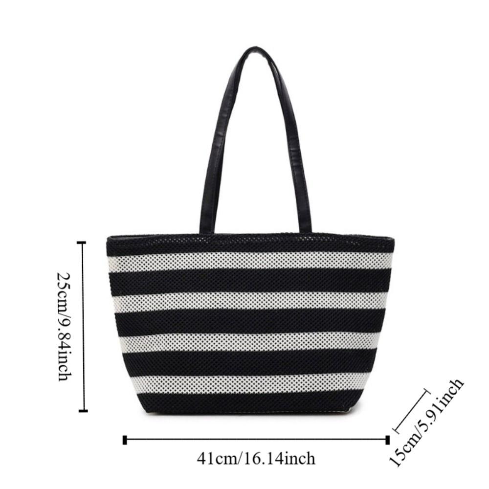 Korean Style Black and White Striped Tote Bag Large Capacity Hollow Shoulder Bag Girls
