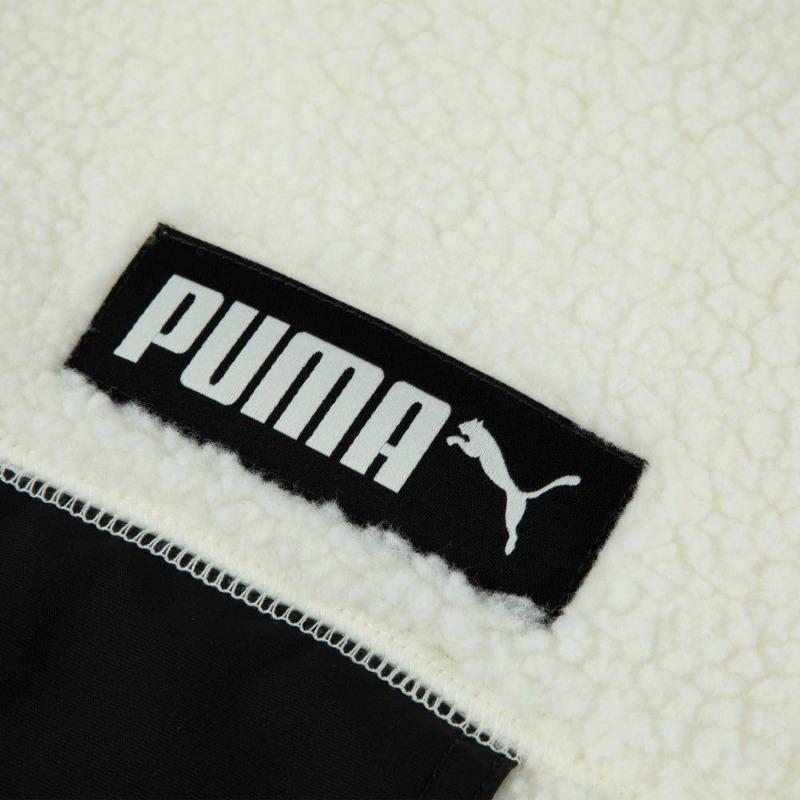 Puma FW22 Logo Zip-Up Stand Collar Faux Shearling Jacket Unisex Jackets White 539707-65