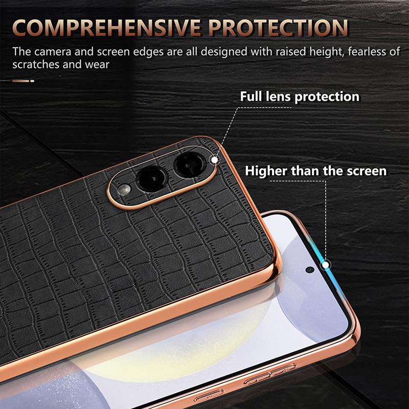 AZNS For Samsung Galaxy S25 Edge Case Electroplating Crocodile Texture PU+TPU Phone Cover