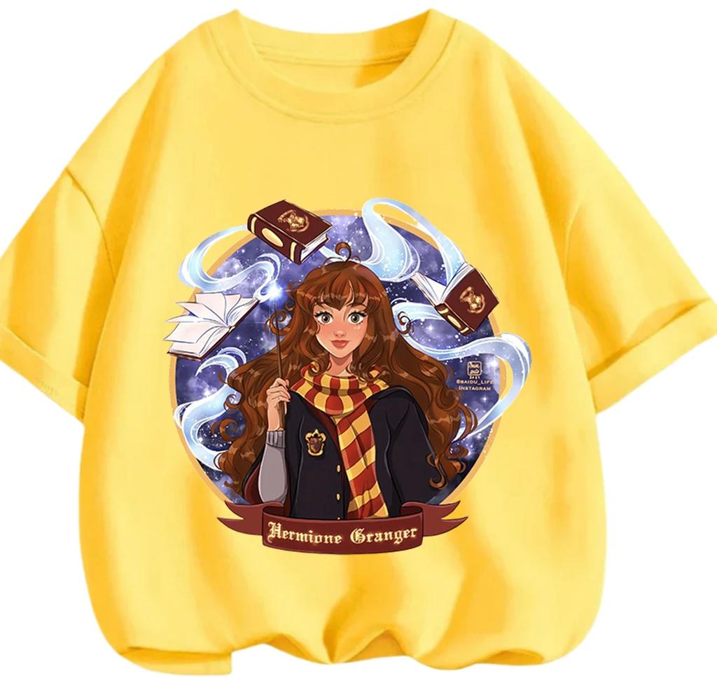 Trendy Cartoon Harry Potter Pattern Tee Summer Casual Crew Neck Children Daily Wearing Apparel