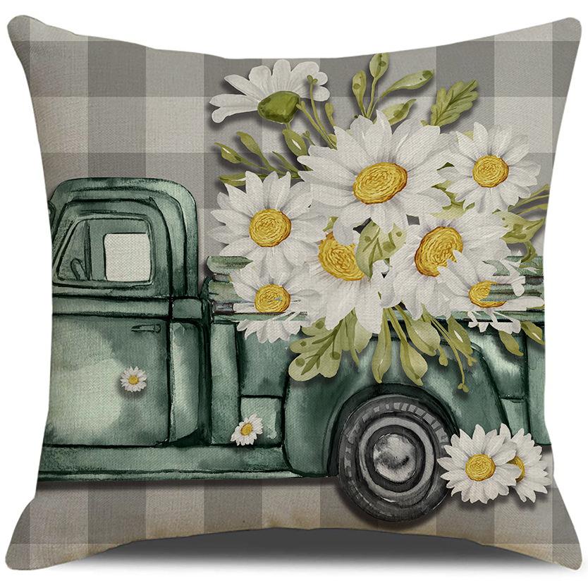 Spring Daisy Fresh Pillowcase Linen Printed Letter Simple Pillowcase Sofa Cushion Cover