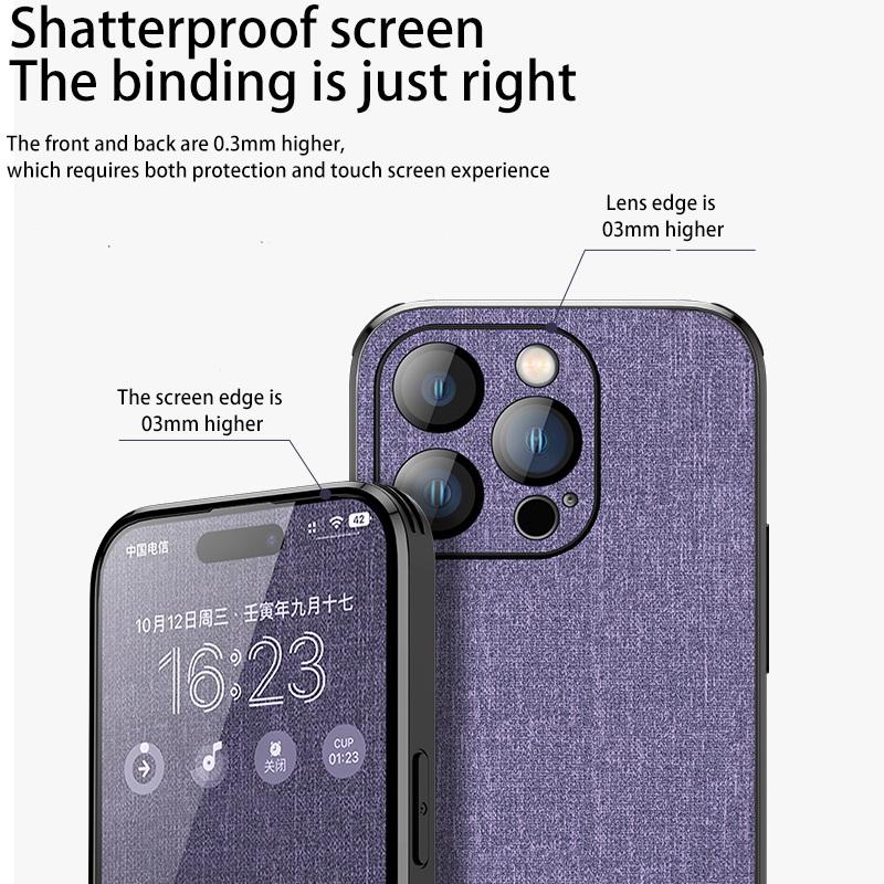 Luxusní látkový obal na telefon pro iPhone 14 13 12 Pro Max 14 Plus Nárazuvzdorný silikonový měkký nárazník Slim pevný zadní kryt PC Coque