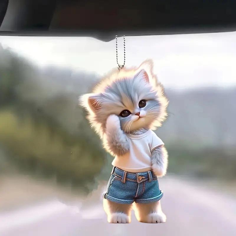 Creative Acrylic Flat 2D Cool Skateboarding Cat Pendant Auto Interior Car Pendant Interior Rearview Mirrors Ornament Car Decora