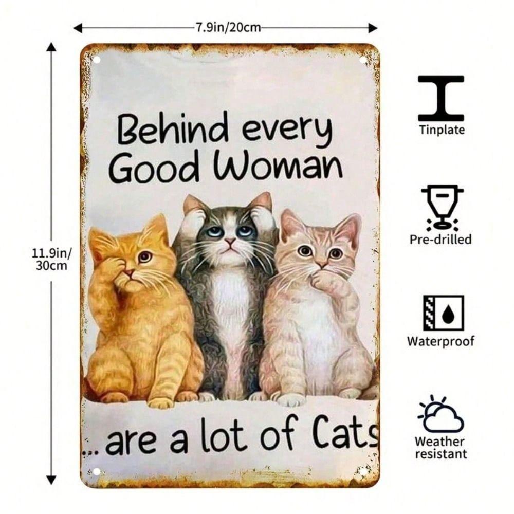 Vintage Cat Quote Metal Wall Sign Farmhouse Tin Plaque Decor