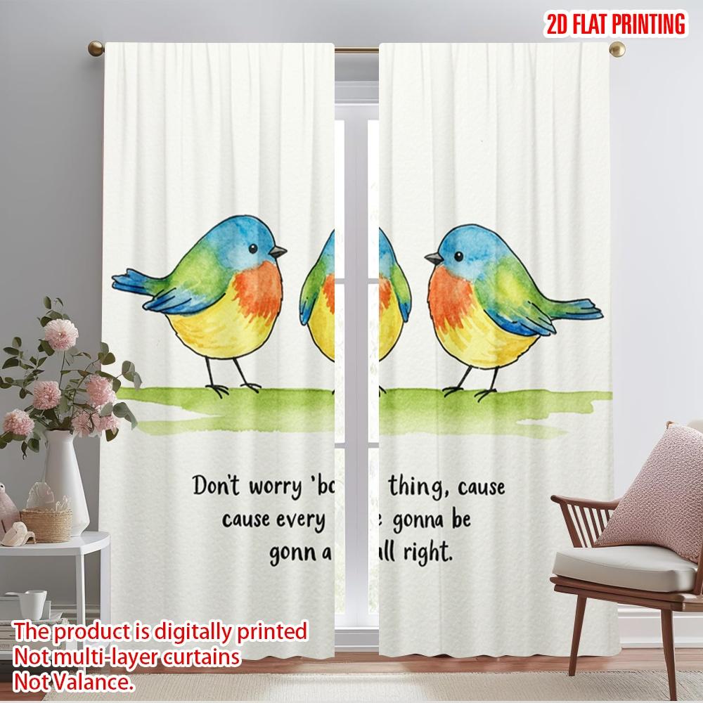 

2pcs 2D flat printing Party Curtain Watercolor birds on branch Fabric Without Electricity All Season Party & Holiday Decor 52.50×116.00 CM 2pcs