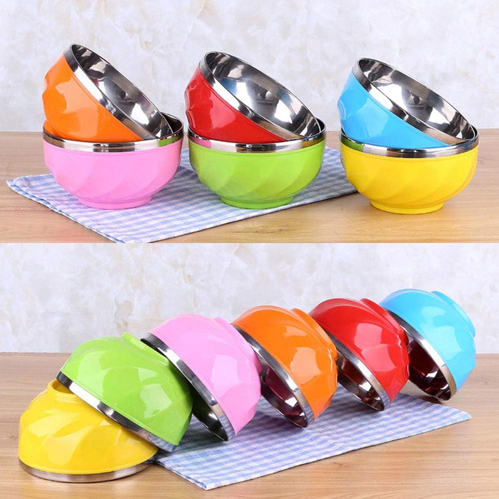 6 Pack Colorful Stainless Steel Bowls,4.92 Inch Double Walled 15 Oz Heat Insulation Anti-fall Anti-scalding Kids Rice,Soup,Noodles,Salad Bowl (15 Oz)
