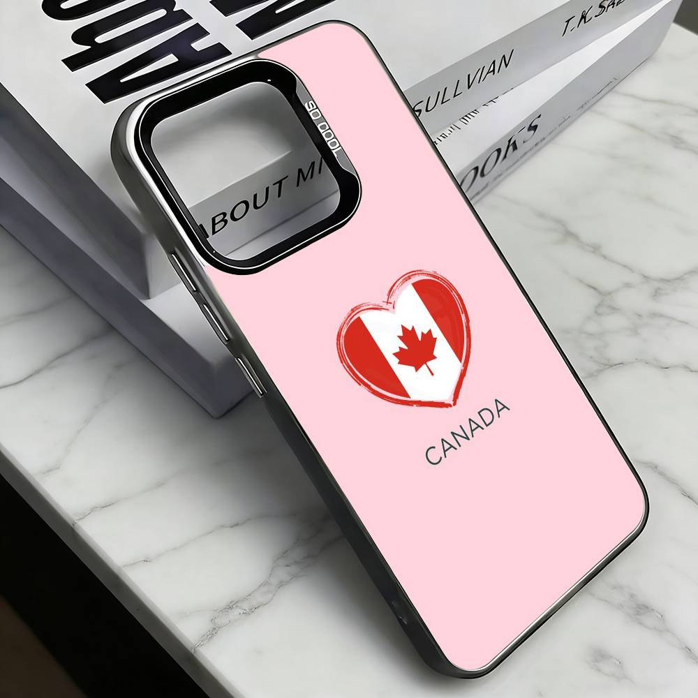 

Canada flag aesthetic Phone Case For iPhone 17,16,15,14,13,12,11 Plus,Pro Max,XS,Colored Silver Plated Inside Cover iPhone14